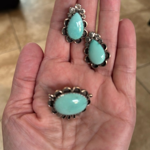 Native American earring and broach with sterling silver and turquoise - Picture 1 of 16